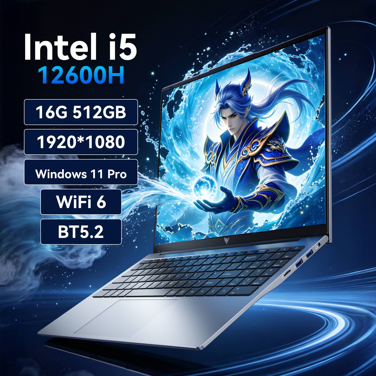 Intel i5 12600H  
16G 512GB  
1920*1080  
Windows 11 Pro  
WiFi 6  
BT5.2