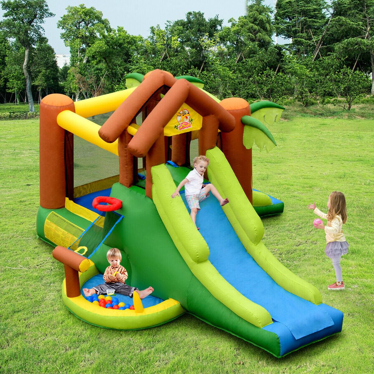 Alt View 2. Gymax - Gymax Inflatable Bounce House Jungle Jumping Bouncer Double Slides Park w/ Blower.