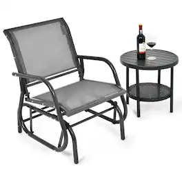 Kadyn - Outdoor ArmrestBrownOutdoor Cushion LawnOutdoor Garden Single Swing Glider Rocking Chair with Glider Rocking Chair - Gray