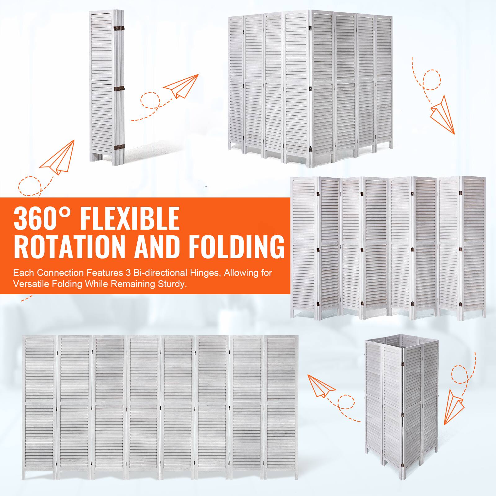 360° FLEXIBLE ROTATION AND FOLDING  
Each Connection Features 3 Bi-directional Hinges, Allowing for Versatile Folding While Remaining Sturdy.