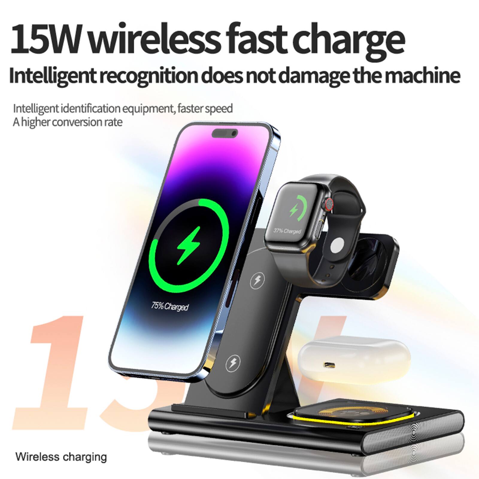15W wireless fast charge  
Intelligent recognition does not damage the machine  
Intelligent identification equipment, faster speed  
A higher conversion rate  
37% Charged  
75% Charged  
Wireless charging
