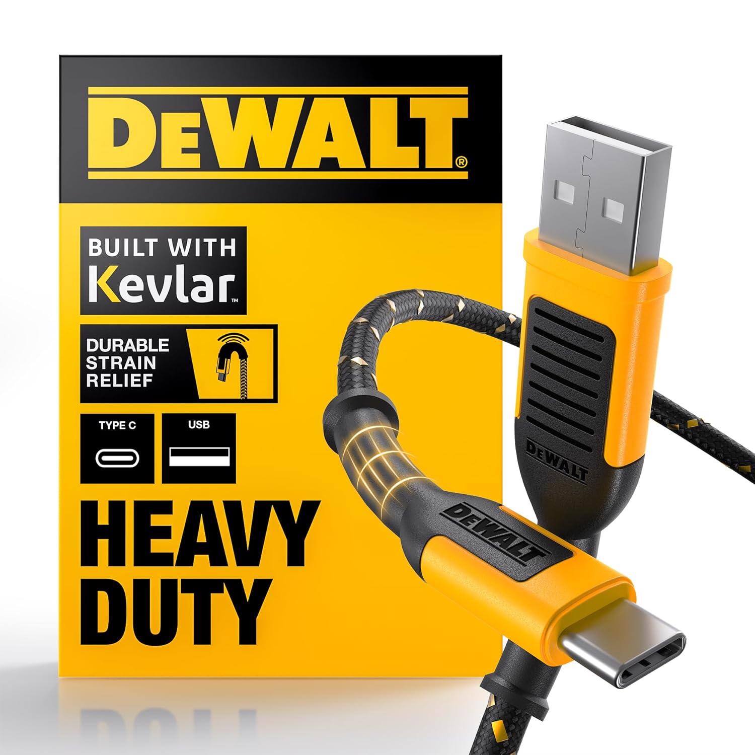 DEWALT  
BUILT WITH Kevlar  
DURABLE STRAIN RELIEF  
TYPE C USB  
HEAVY DUTY
