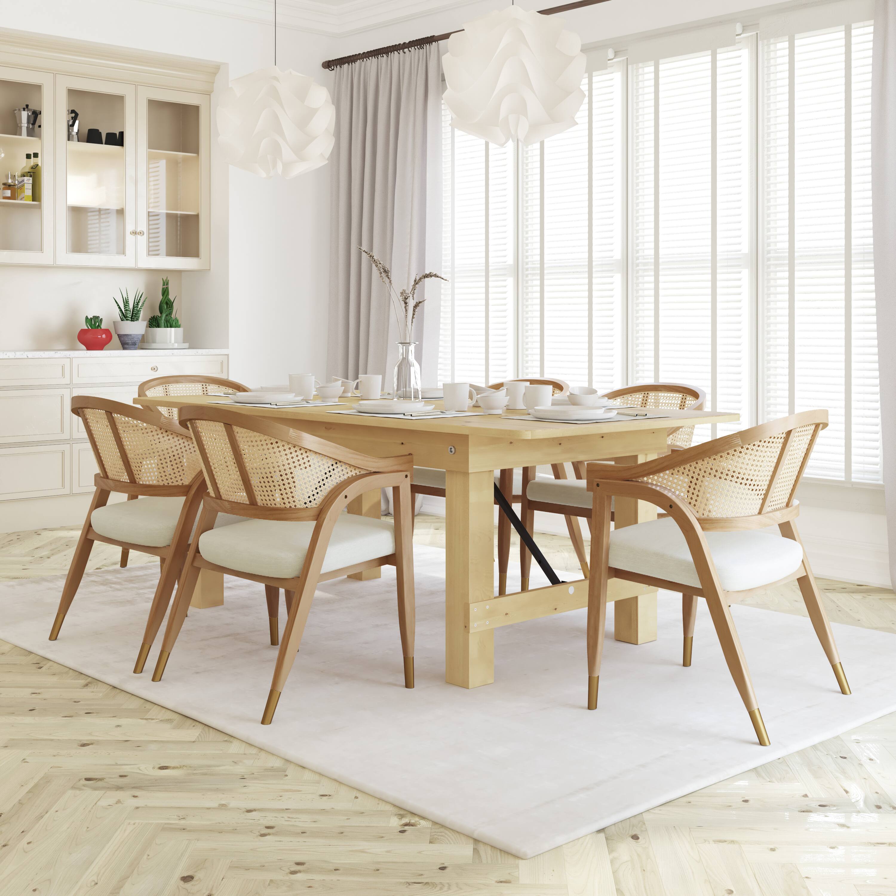 Alt View 3. Emma + Oliver - Willa Cane Rattan Dining or Accent Chair with Solid Wood Frame, Woven Backrest and Cushioned Seat - Natural.