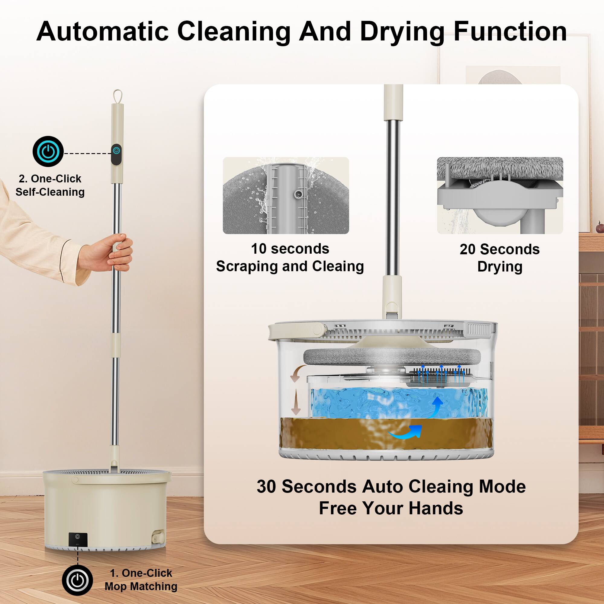 MOOSOO Electric Spin Mop and Bucket Set with One Click Auto Clean