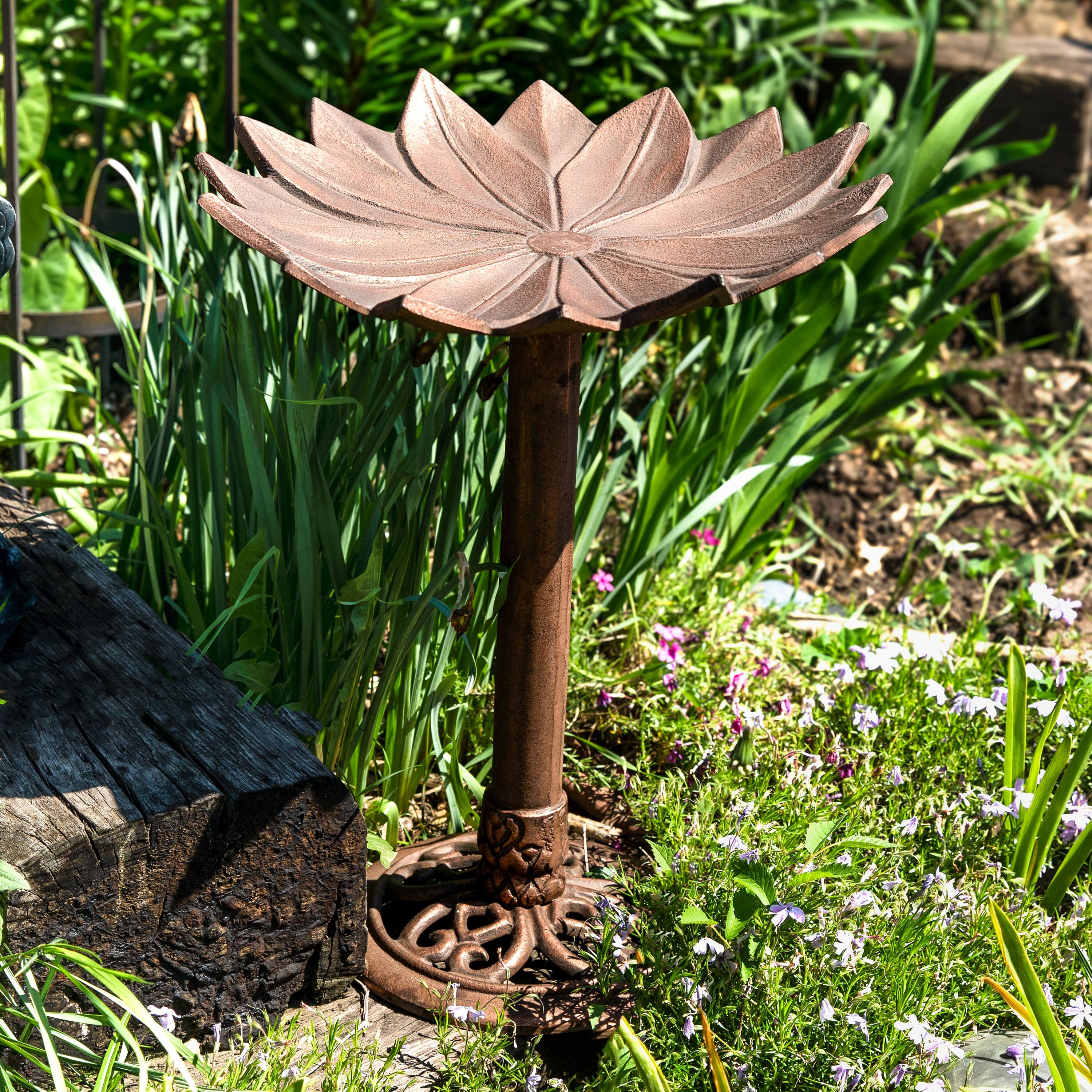 Alt View 4. Sunnydaze - Garden Lotus Metal Bird Bath Patina - 16.5 in - Copper Patina.