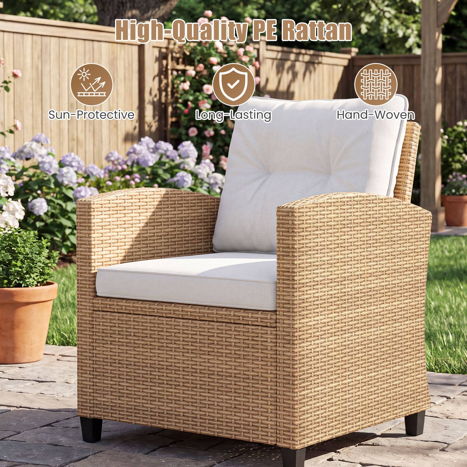 High-Quality PE Rattan  
Sun-Protective  
Long-Lasting  
Hand-Woven