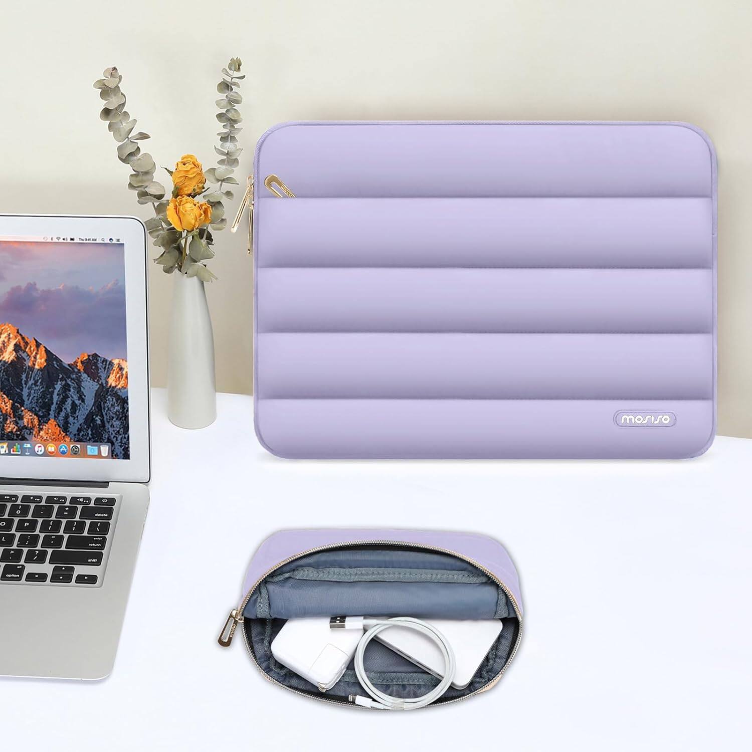 Alt View 1. mosiso - Puffy Laptop Sleeve 15-15.6 inch for MacBook Pro 16, HP Dell ASUS Acer Toshiba Lenovo Notebook - Purple.