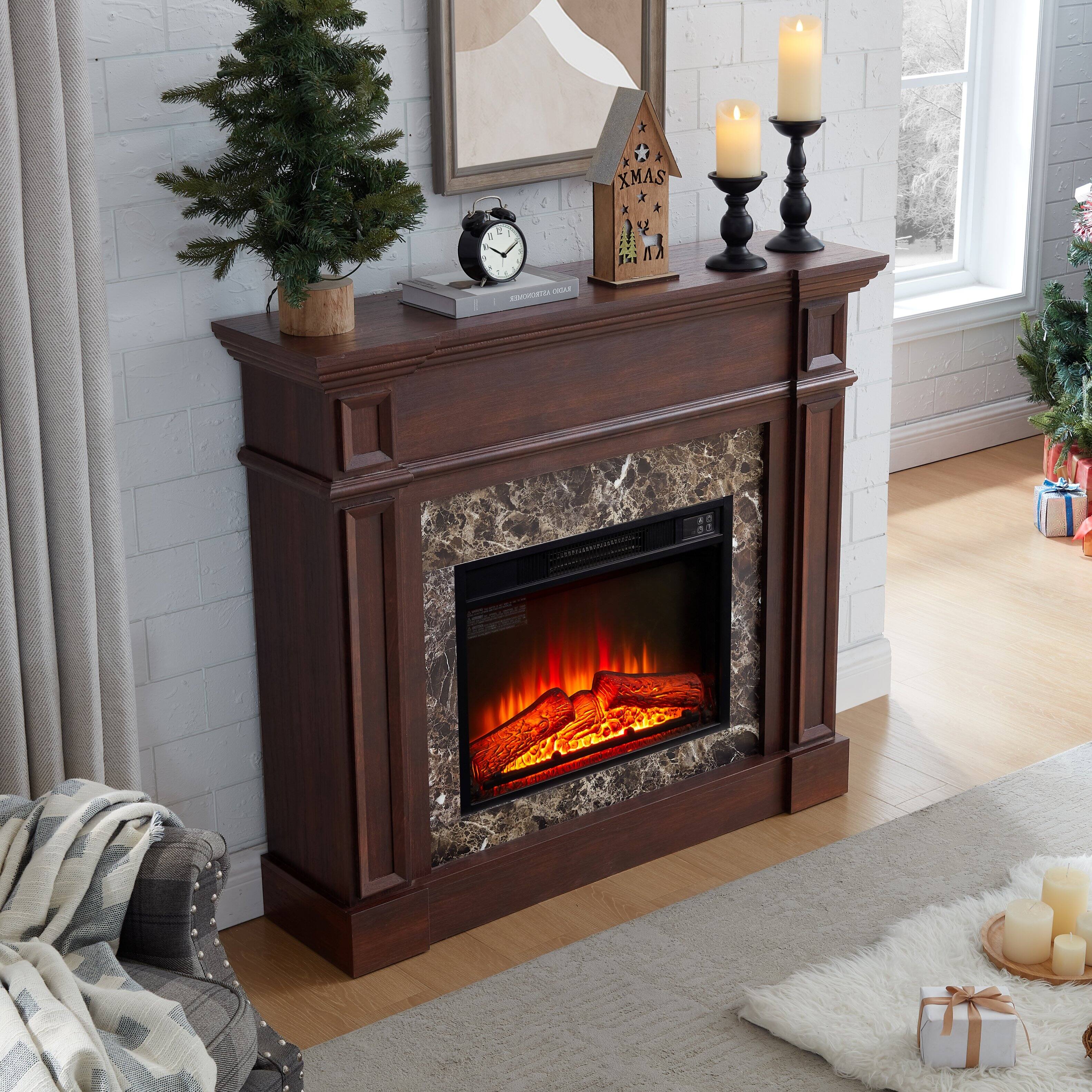 Alt View 9. Tiramisubest - Freestanding Electric Fireplace Heater with Mantel,Realistic Stacked Stone in Cherry,Remote Control,Timer & LED Flame - Cherry.