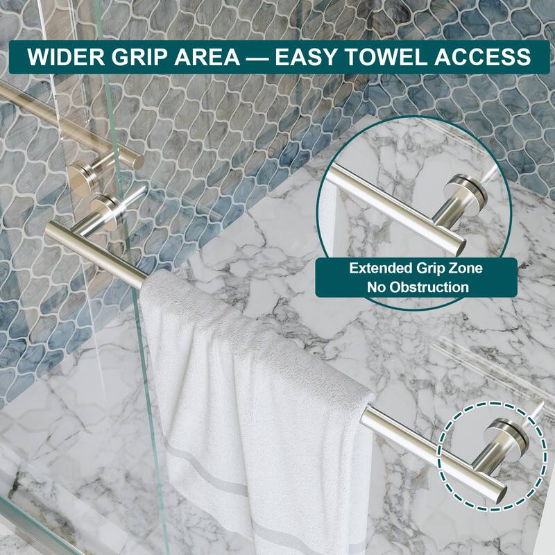 WIDER GRIP AREA — EASY TOWEL ACCESS

Extended Grip Zone
No Obstruction