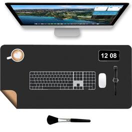 Fabibe - Dual-sided Desk Pad With Mini Brush 31.5'' X 15.7'' Cork & Pu Leather Protector Mat Waterproof Non-slip Computer Mat - Black
