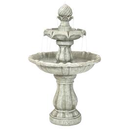 Sunnydaze - Resin Outdoor 2-Tier Solar Water Fountain with Battery - White