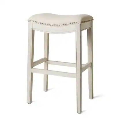 Front. Maven Lane - 31" Adrien Saddle Bar Stool In White Oak Finish With Fabric Upholstery - White Oak.