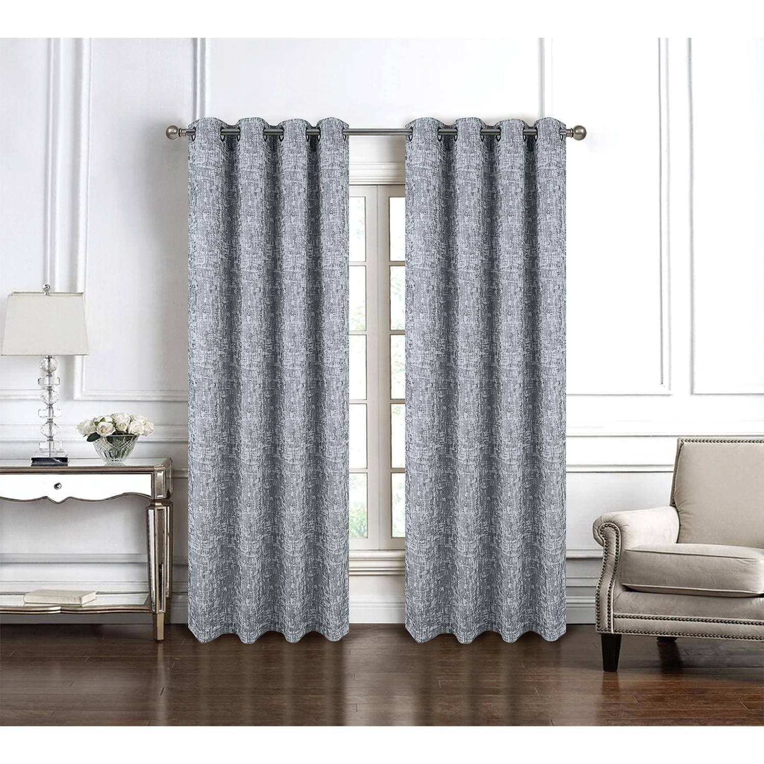 Angle. RT Designers Collection - RT Designer Collection Cambridge Jacquard Luxurious Decorative Grommet Curtain Panel 54" x 90" Silver - Silver.