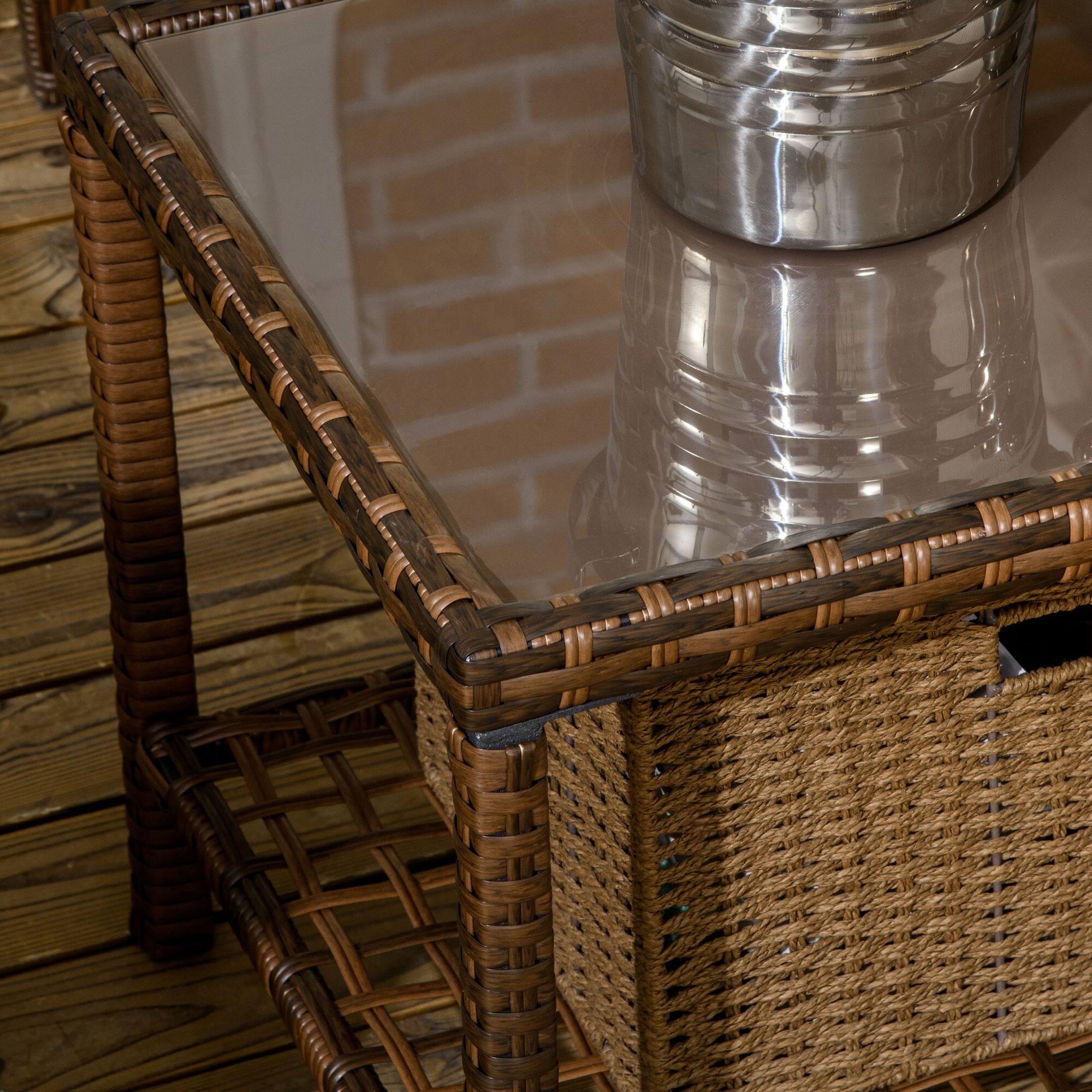 Alt View 8. Outsunny - 4 Piece PE Rattan Outdoor Patio Furniture Set, Wicker Conversation Set with 2 Swivel Rocking Chairs - Cream White.