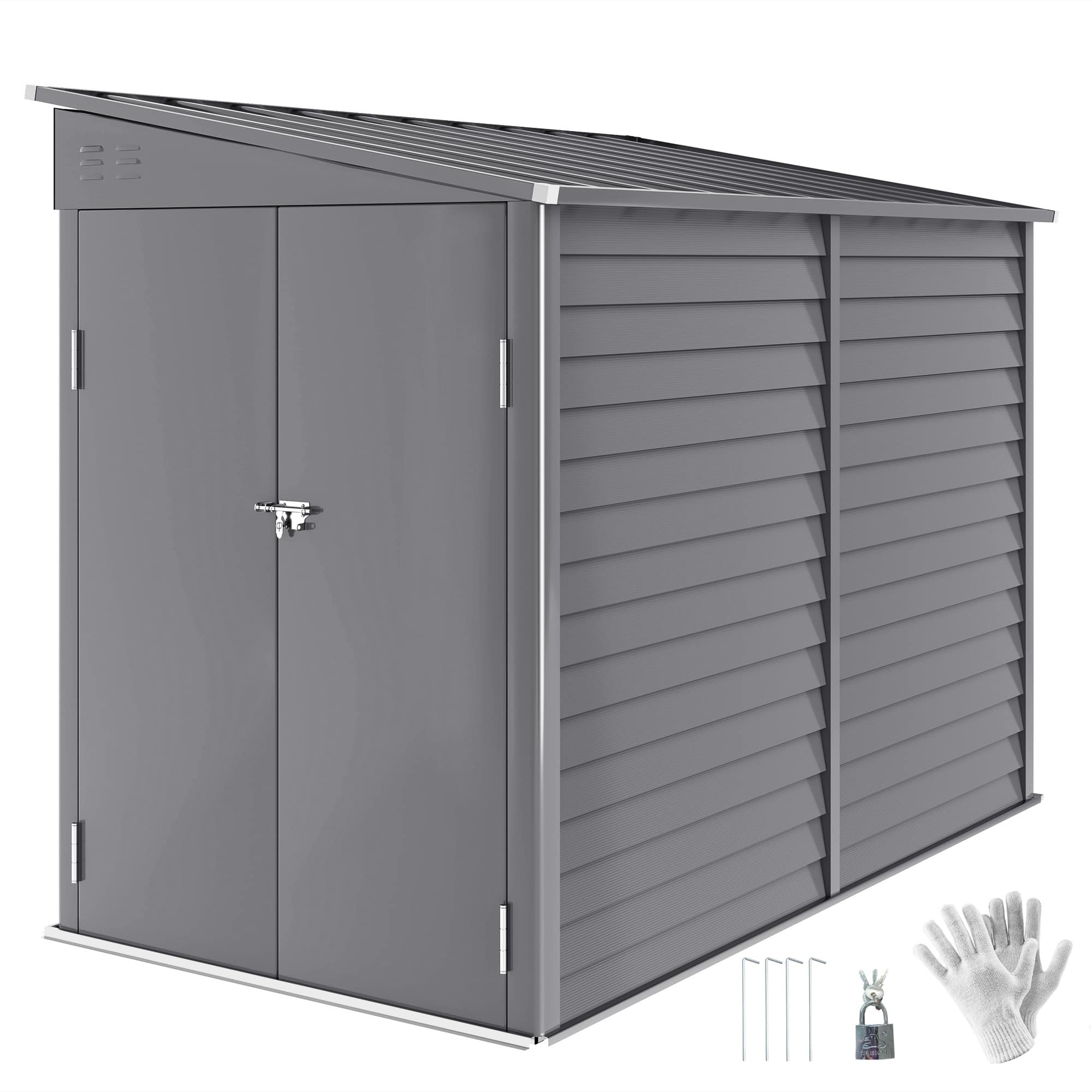 Front. Outsunny - Outsunny 4.6' x 9' Steel Outdoor Storage Shed, Lean to Shed, Metal Tool House with Foundation Kit - Gray.