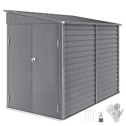 Front. Outsunny - x 9' Outdoor Storage Shed, Lean to Metal Shed with Foundation Kit, Lockable Doors and Gloves for Patio - Gray.