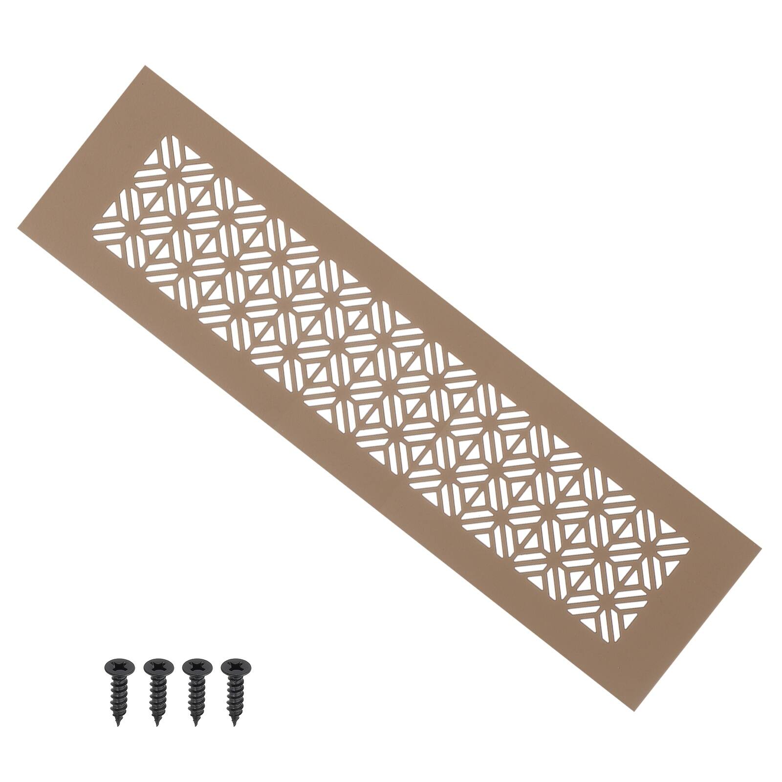 Front. Unique Bargains - 12"x3" Door Air Vent Cover (fits 10.4x2.5"), Heavy Duty Aluminum Alloy Grille Louvered w/ Screws for Cabinet Wardrobe - Brown.