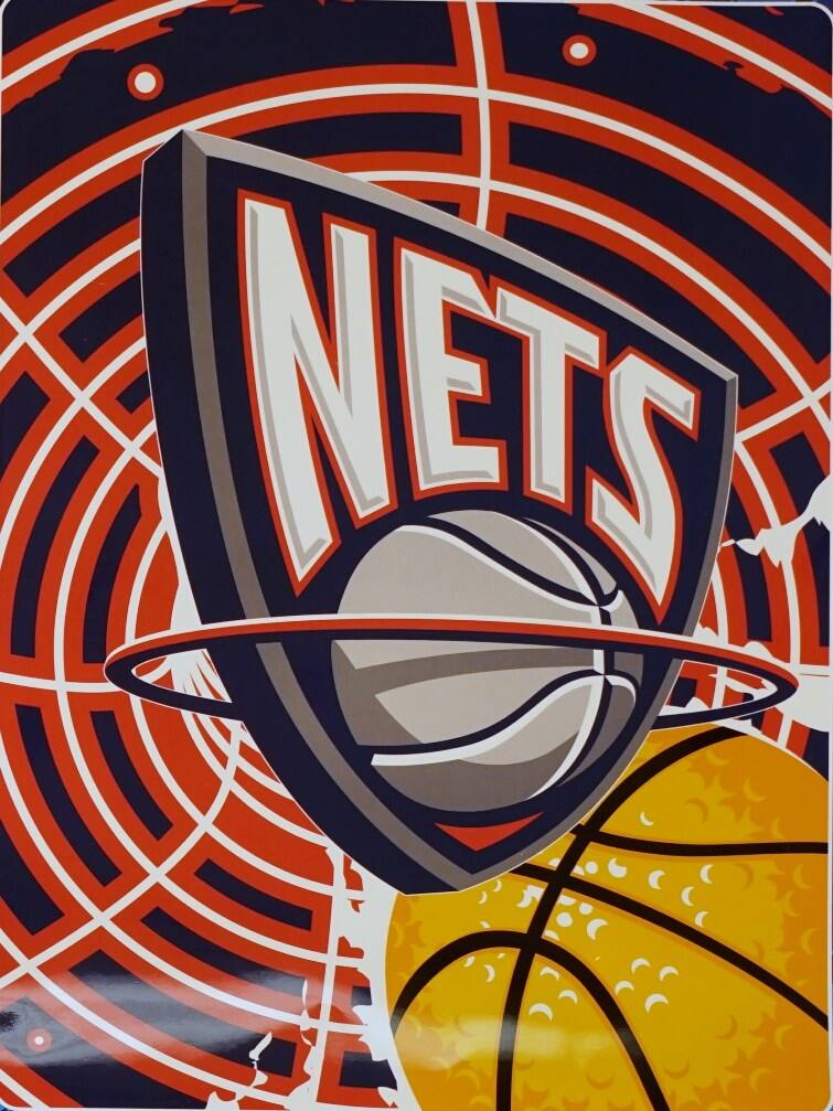 Front. Northwest - New Jersey Nets NBA Vortex Design Raschel Royal Plush 60x80 Twin Throw Blanket - Multi.
