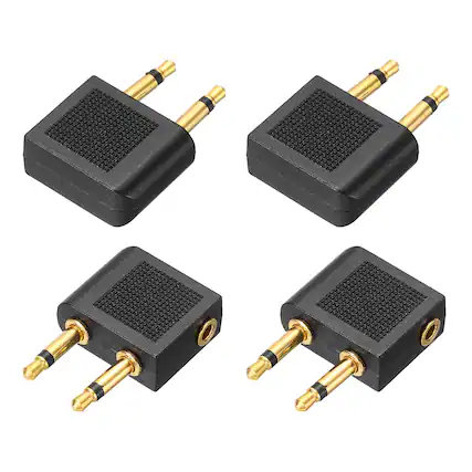 Front. Unique Bargains - 4pcs 2x3.5mm M to 3.5mm F Connector Zn Alloy Ni Plated Stereo TRS for Audio/HP/Spkr/Player/Video Rcvr/Sound, Black/Gold - Black.