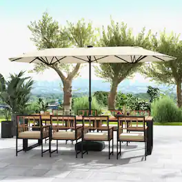 Mondawe - 13FT Double-sided Patio Umbrella with Solar Lights for Garden Pool Backyard - Beige