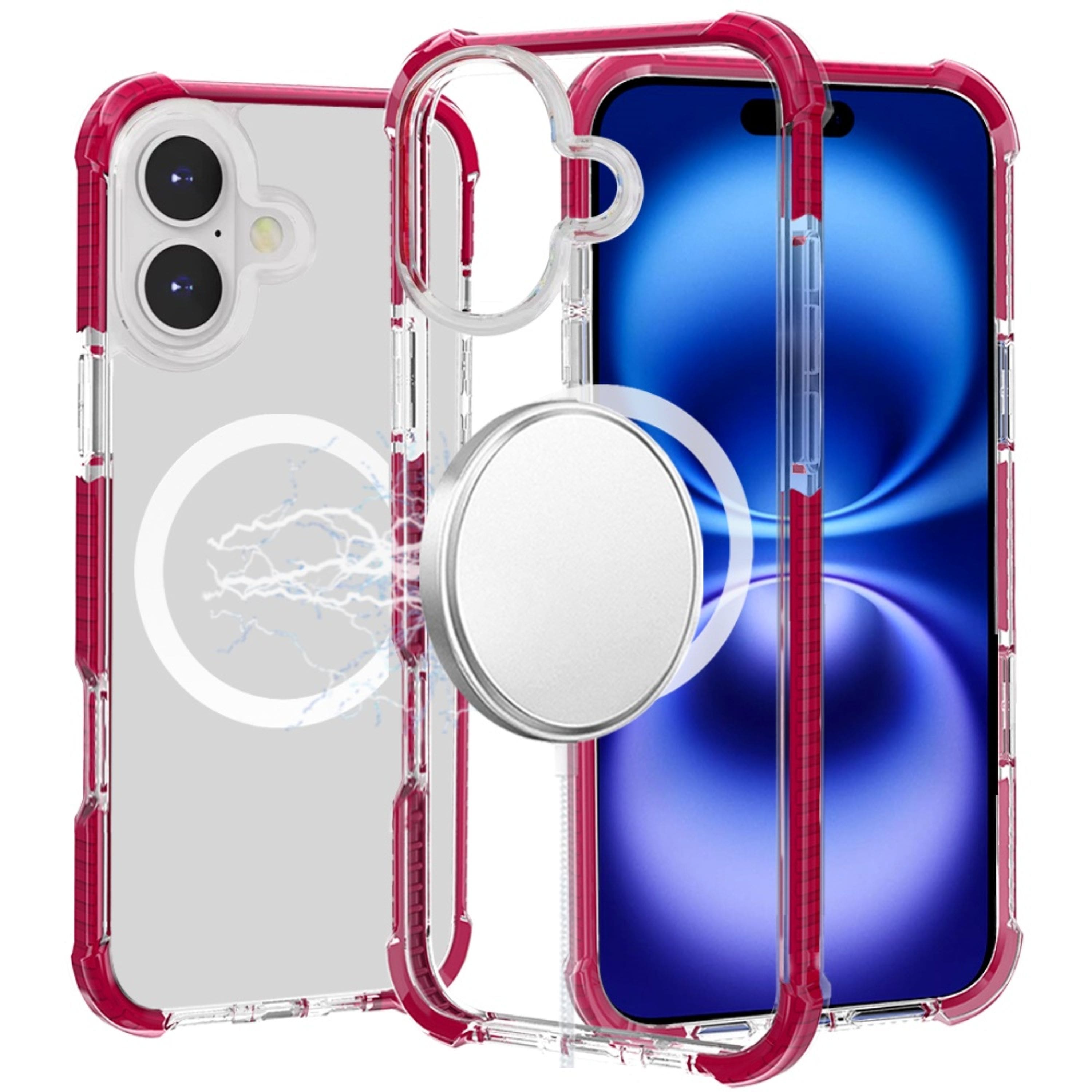 Kitcheniva - Magnetic Circle Acrylic ShockProof Cover Phone Case With Tempered Glass For iPhone 17 - Hot Pink price history on PriceWatchPro
