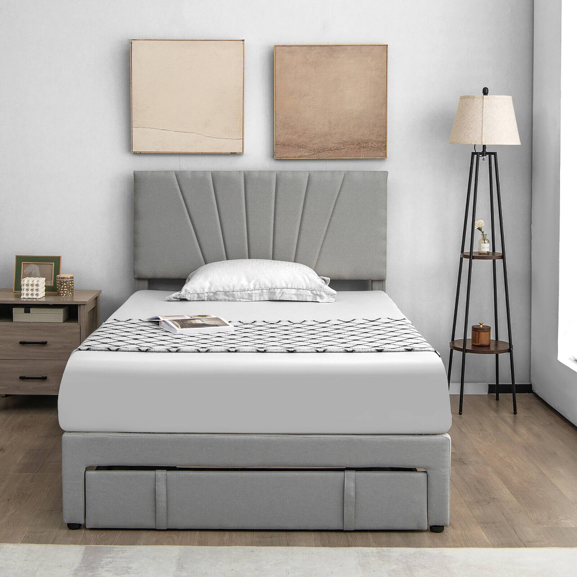 Alt View 8. Gymax - Gymax Full Upholstered Bed Frame Platform Bed with Drawer & Adjustable Headboard Grey - Grey.