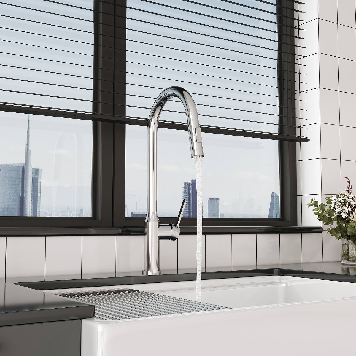 Angle. Ropilly - Ropilly Pull Down Kitchen Faucet Brushed Nickel, Single Handle High Arc Modern Kitchen Sink Faucet - Brushed Nickel.