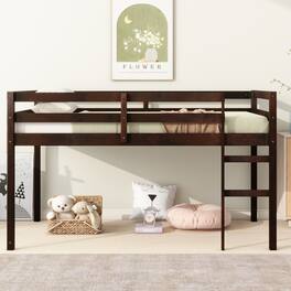GOODSILO - Solid Wood Twin Loft Bed with Ladder & Strengthened Slats - Espresso