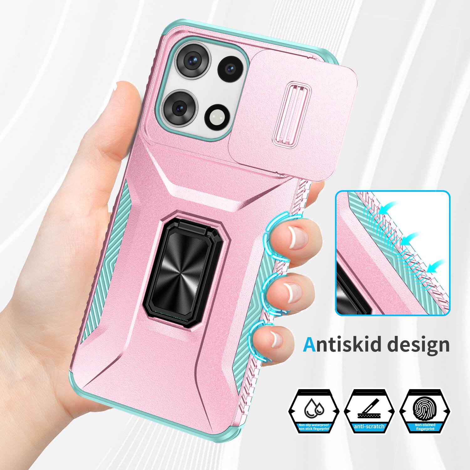Antiskid design  
Non-slip, non-stick fingerprint  
anti-scratch  
Non-stained fingerprint