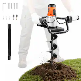 VEVOR - Electric Post Hole Digger, 5.71 in Auger Bit with 1500W Powerful Motor, 140 RPM Alloy Steel Earth Auger Drill Bit - Black;Orange