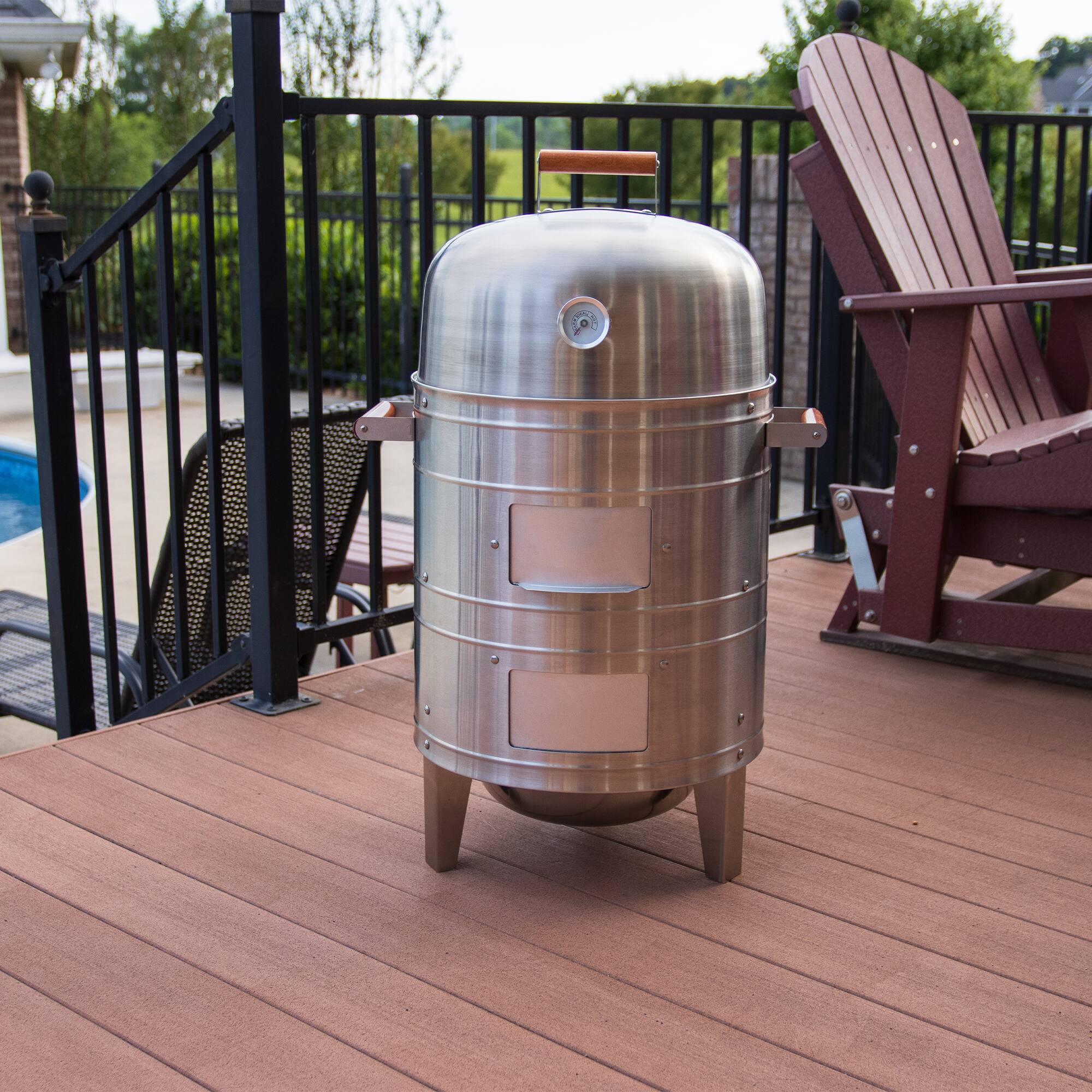 Alt View 5. Americana Grills - Americana Grills 351 Square Inch Stainless Steel Charcoal BBQ Meat Water Smoker - Silver.