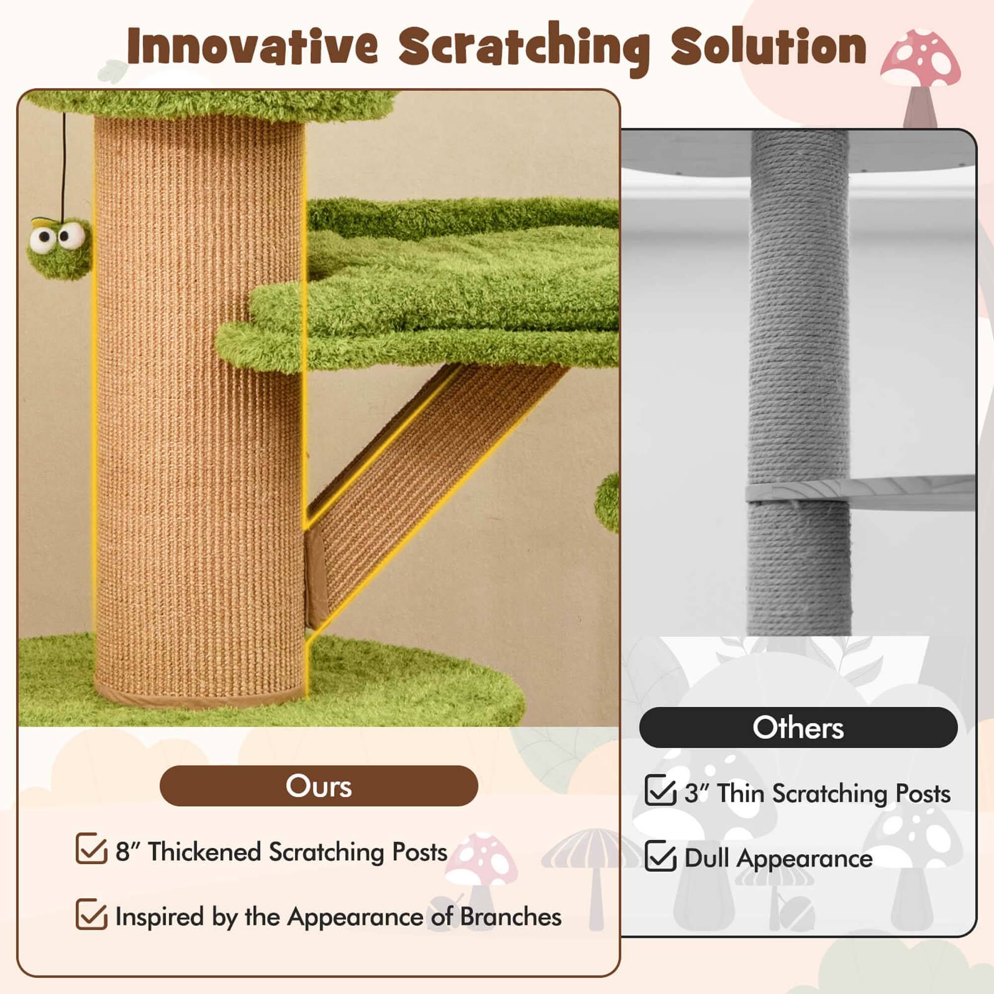 Innovative Scratching Solution

Ours: 8" Thickened Scratching Posts, Inspired by the Appearance of Branches

Others: 3" Thin Scratching Posts, Dull Appearance