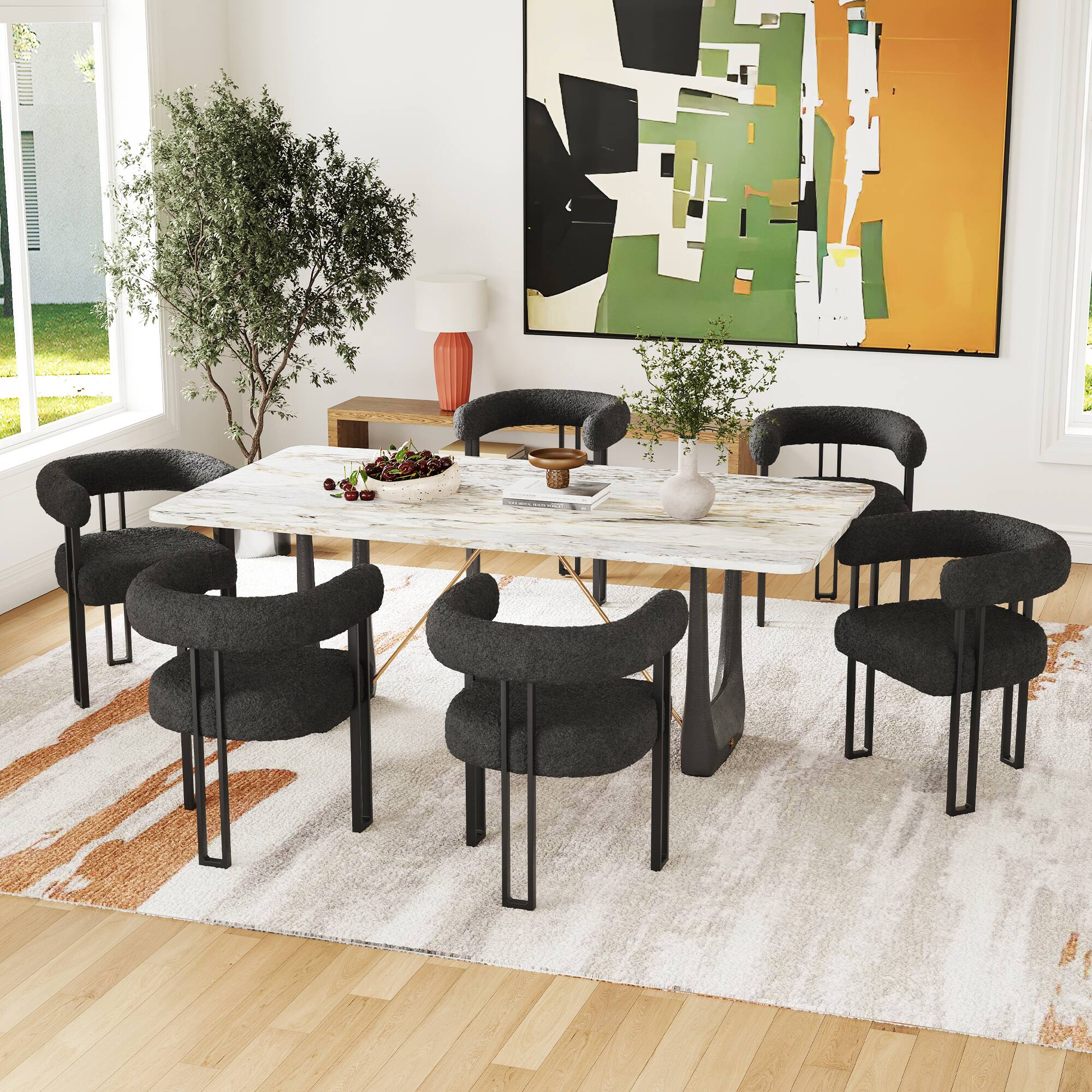Alt View 4. Boyel Living - Set of 2 Upholstered Dining Arm Chairs Boucle Fabric Accent Chairs with Metal Frame - Black.