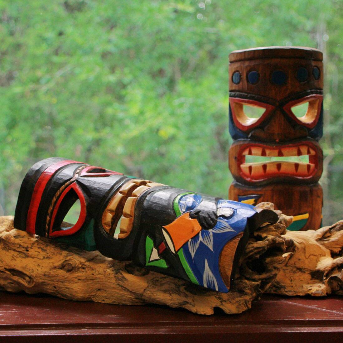 Alt View 4. Zeckos - Set of 5 Polynesian Style Wooden Tiki Masks 10 in. - Multicolored.