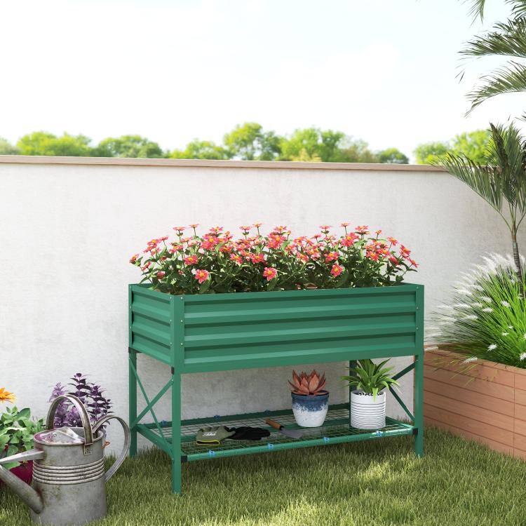 Alt View 1. PULUZ - Galvanized Raised Garden Bed, Metal Planter Box with Legs, Storage Shelf and Bed Liner, Plants NOT Included - Green.