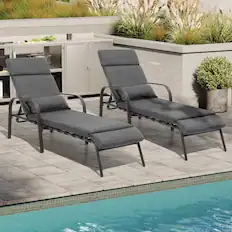 Front. Crestlive Products - Crestlive Products Set of 2 Brown Metal Frame Adjustbale Chaise Lounge Chair with Cushion and Pillow - Dark Gray.