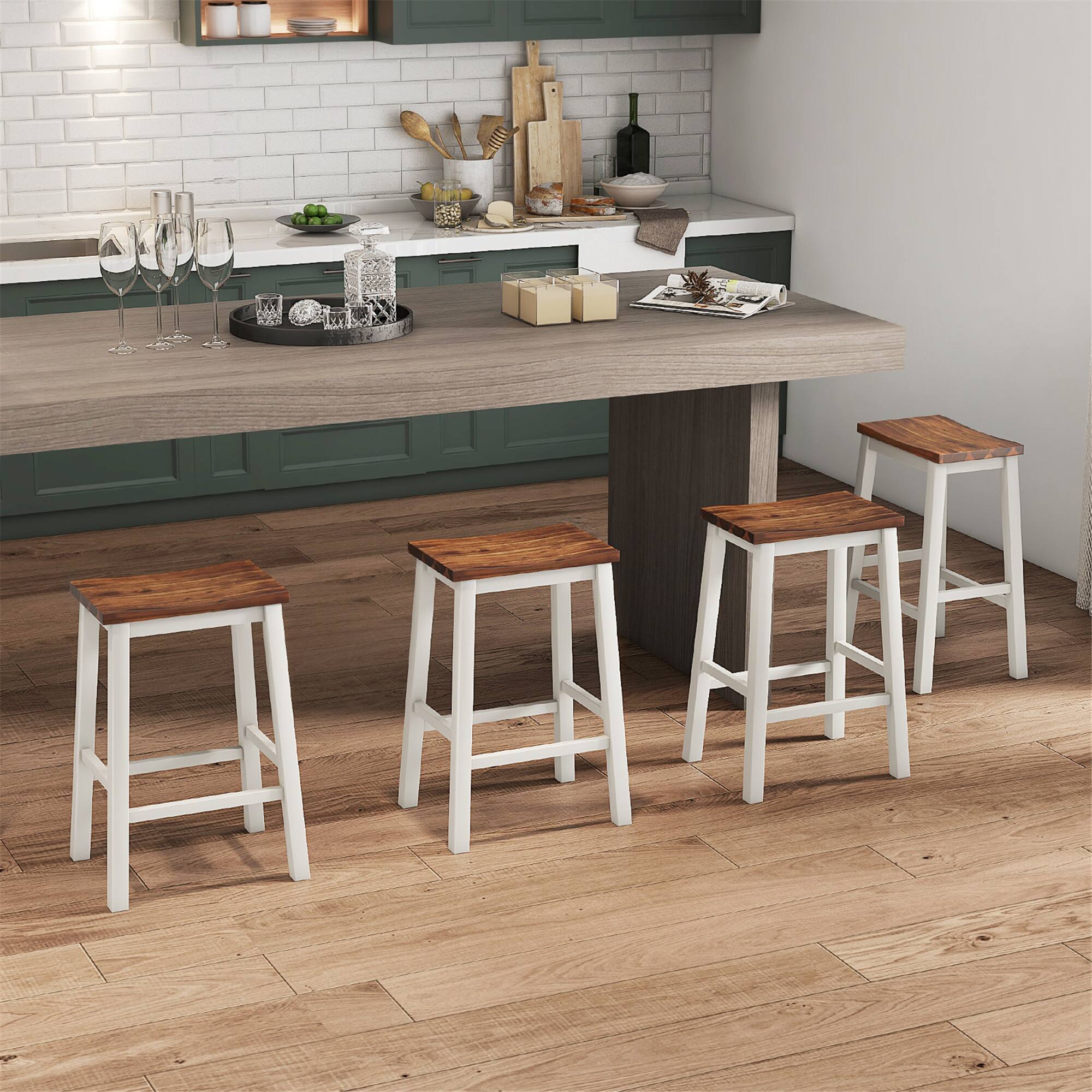 Alt View 1. Gymax - Gymax 24.5 Inch Set of 4 Saddle Stools Industrial Counter Height Stools w/ Footrests - Gray, Walnut.