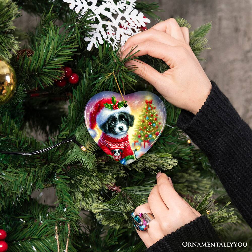Alt View 1. OrnamentallyYou - Playful Border Collie with Santa Hat Ornament Festive Canine Christmas Decor Circle Version - Multi-colored.