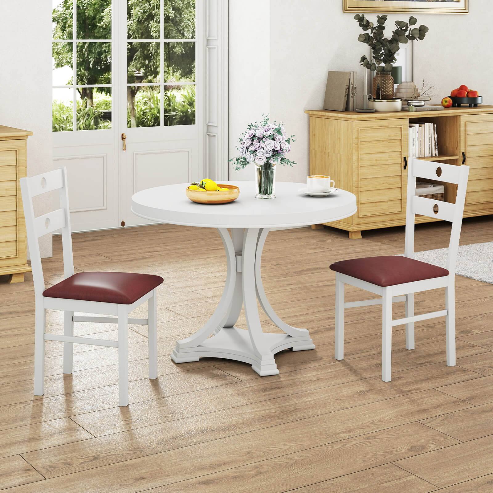 Alt View 4. Costway - Costway Wood Dining Chairs Set of 4 with Rubber Wood Frame, Padded Seat & Slatted Backrest - White.