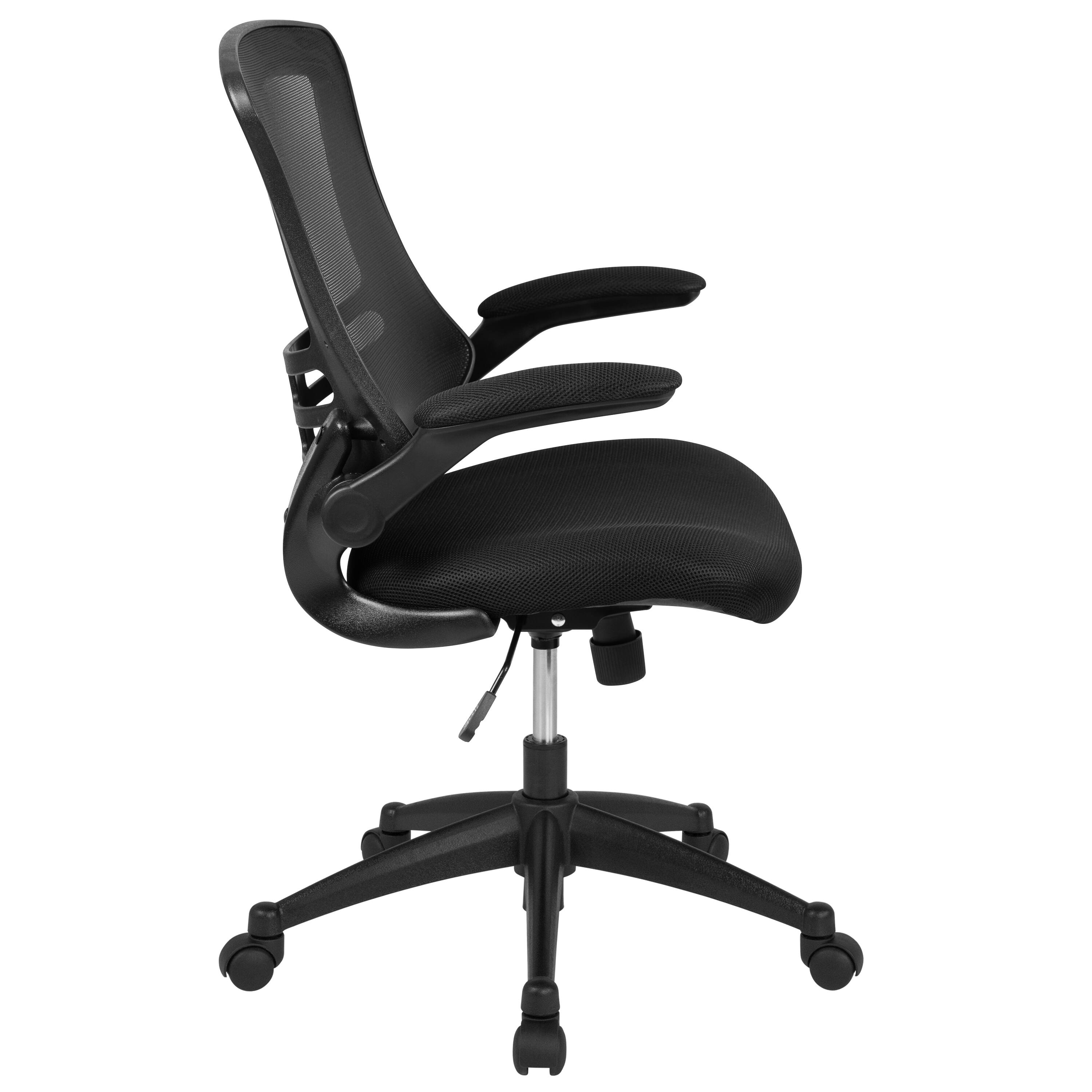 Alt View 7. Emma + Oliver - Mid-Back Mesh Swivel Ergonomic Task Office Chair with Flip-Up Arms - Black Mesh/Black Frame.