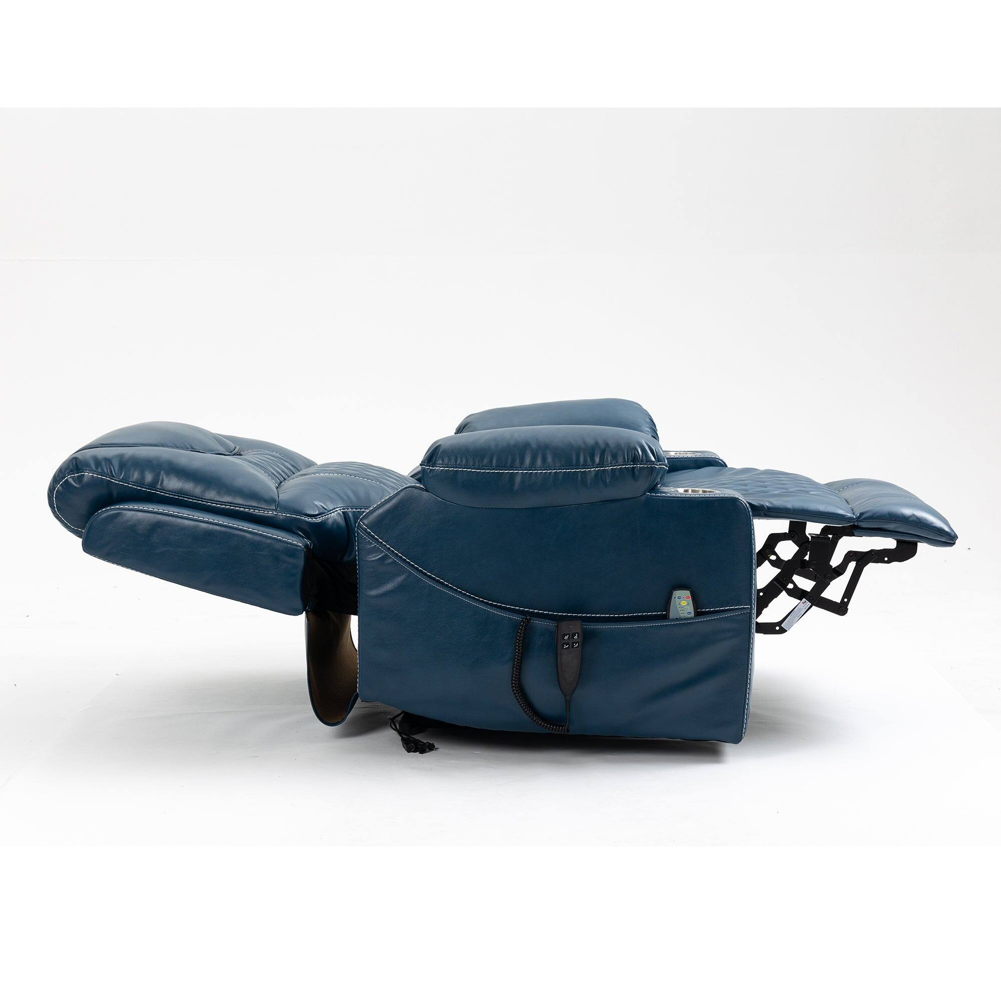 Alt View 4. Boyel Living - Oversized Elderly Electric Lift Chair Dual OKIN Motor 180° Flat Massage Heating Dual Cup Holder Living Room Furniture - BLUE.