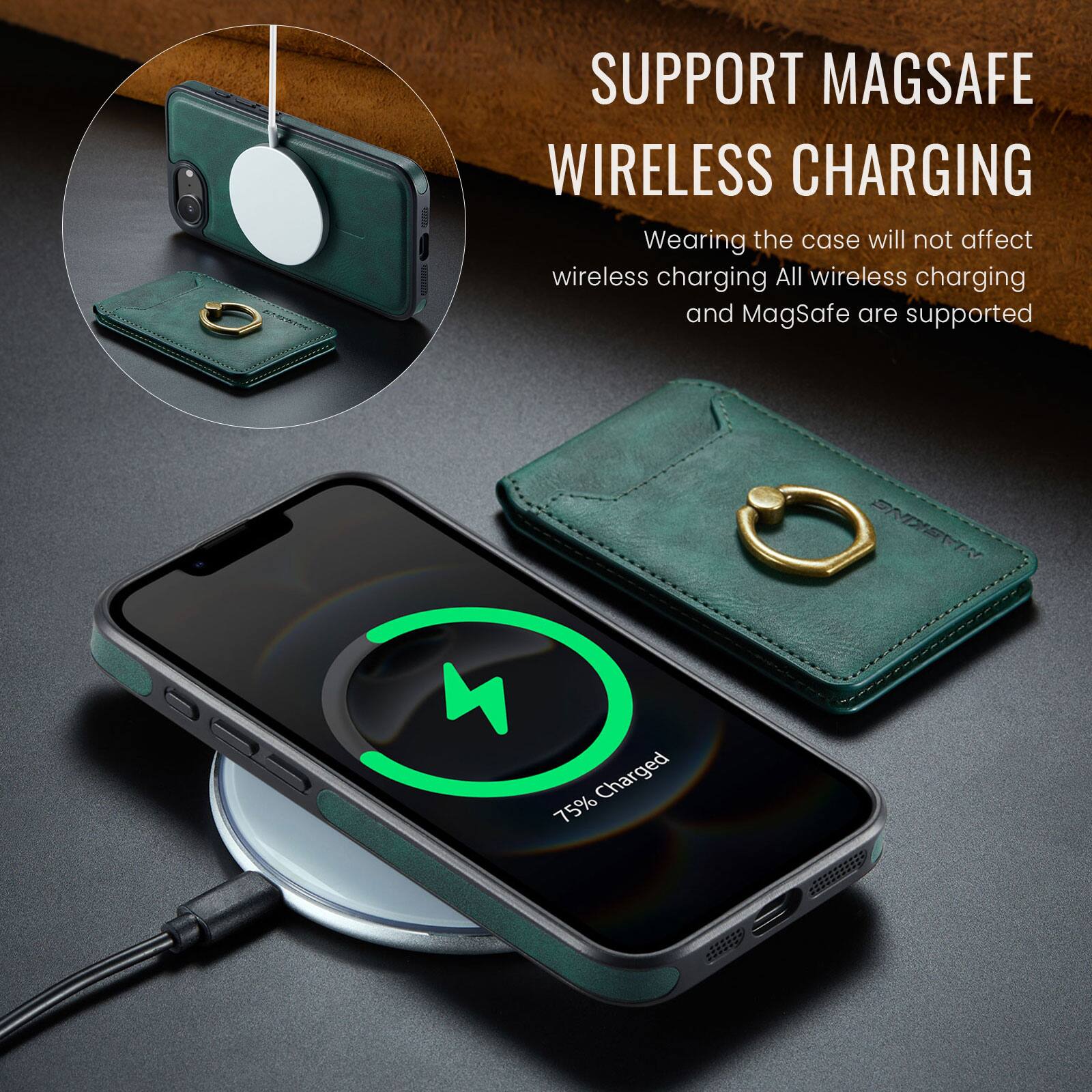 SUPPORT MAGSAFE WIRELESS CHARGING  
Wearing the case will not affect wireless charging. All wireless charging and MagSafe are supported.  
SNDAIN 5050  
75% Charged