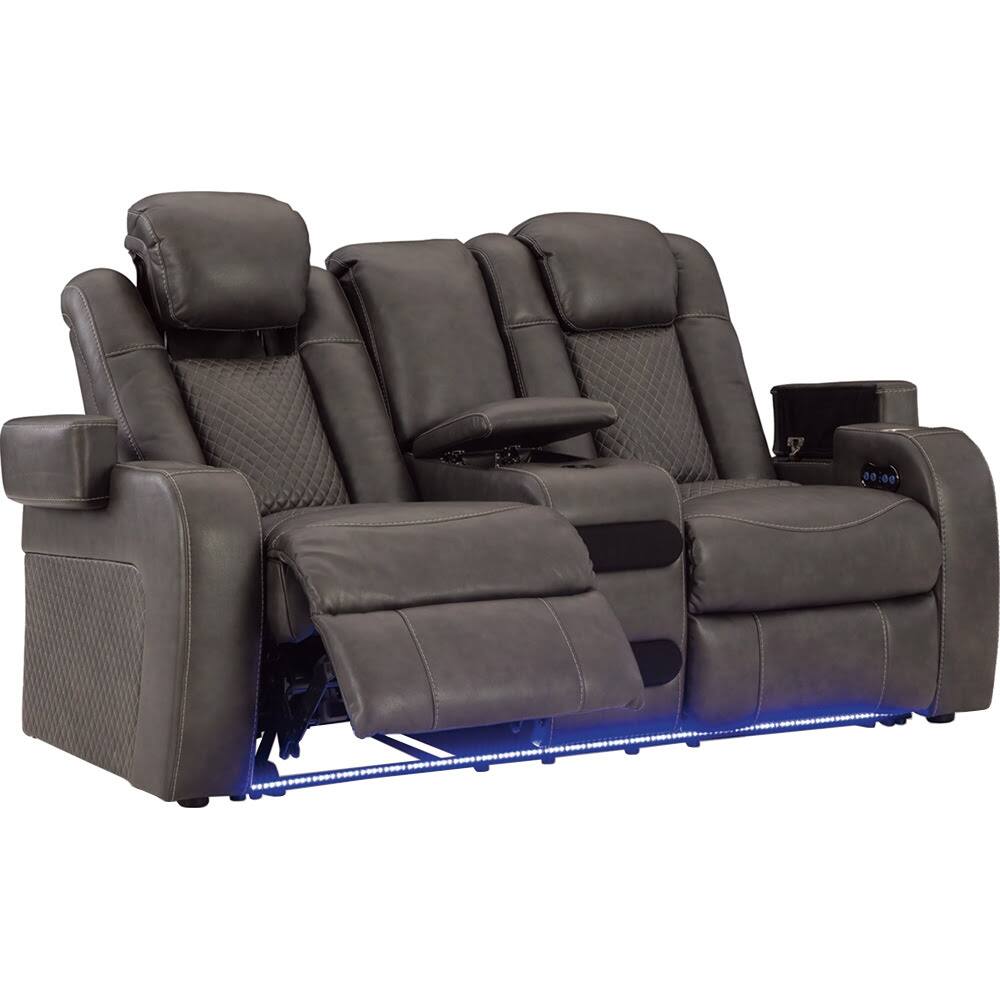 Angle. Ashly - Axil Dual Power Reclining Loveseat with Audio Console - Shadow - Shadow.