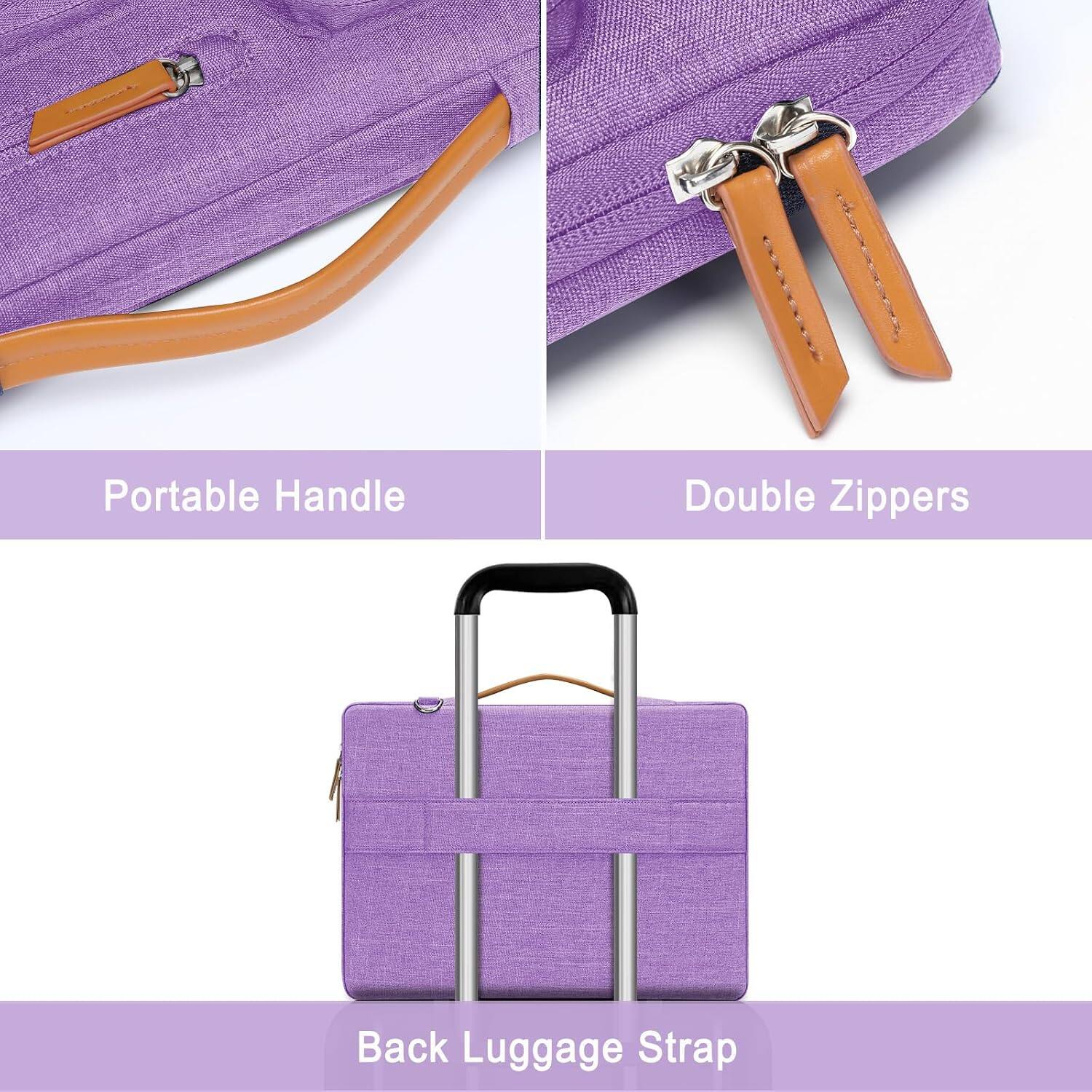 Portable Handle  
Double Zippers  
Back Luggage Strap