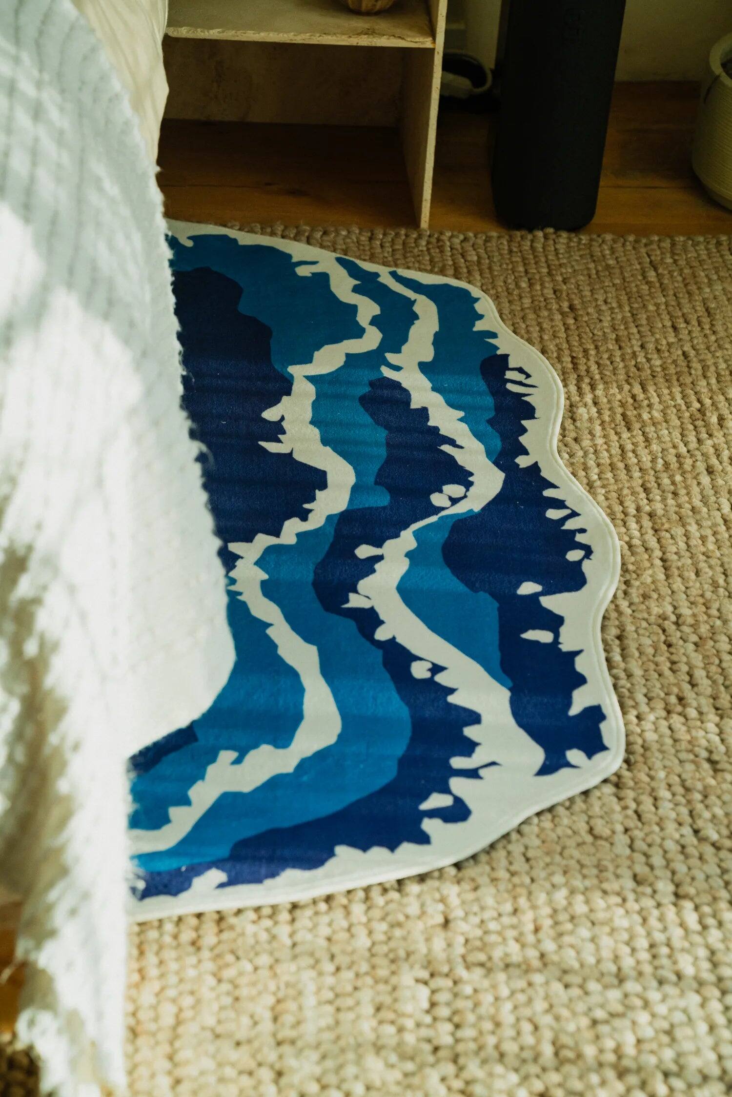 Angle. Lanyspace - 2'x5' Runner Rug, Washable Rugs, Non-Slip and Tear-Resistant Soft Carpet, Irregular Shaped Blue Wavy Runner Rug - Multicolor.