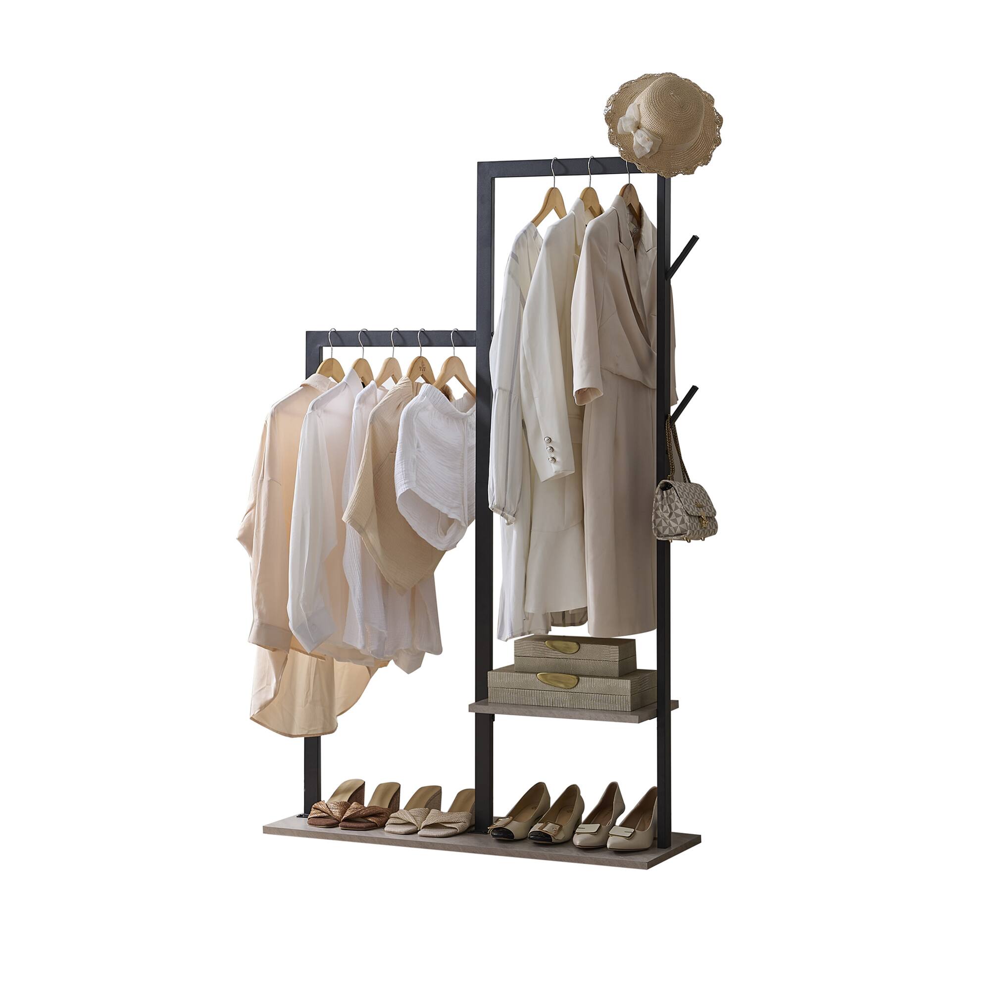 Angle. Kings Brand Furniture - Kings Brand Furniture Freestanding Coat Rack with Storage Shelves and Hooks, Hall Tree Entryway Organizer - MULTI/OTHER CLRS.