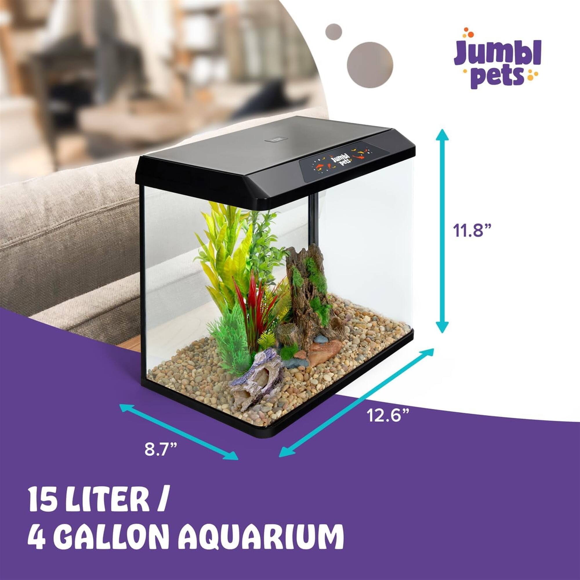 Jumbl pets 11.8" 12.6" 8.7" 15 LITER / 4 GALLON AQUARIUM