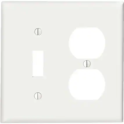 Front. Leviton - Toggle/Duplex 2-Gang Wall Plate, Thermoplastic Nylon - White.