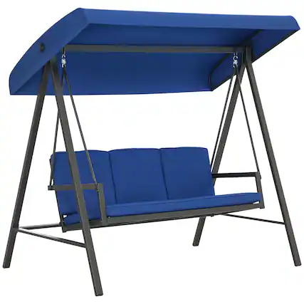 Front. Outsunny - Outsunny 3-Seat Outdoor Porch Swing with Stand Heavy Duty Patio Swing Chair with Adjustable Canopy - Blue.