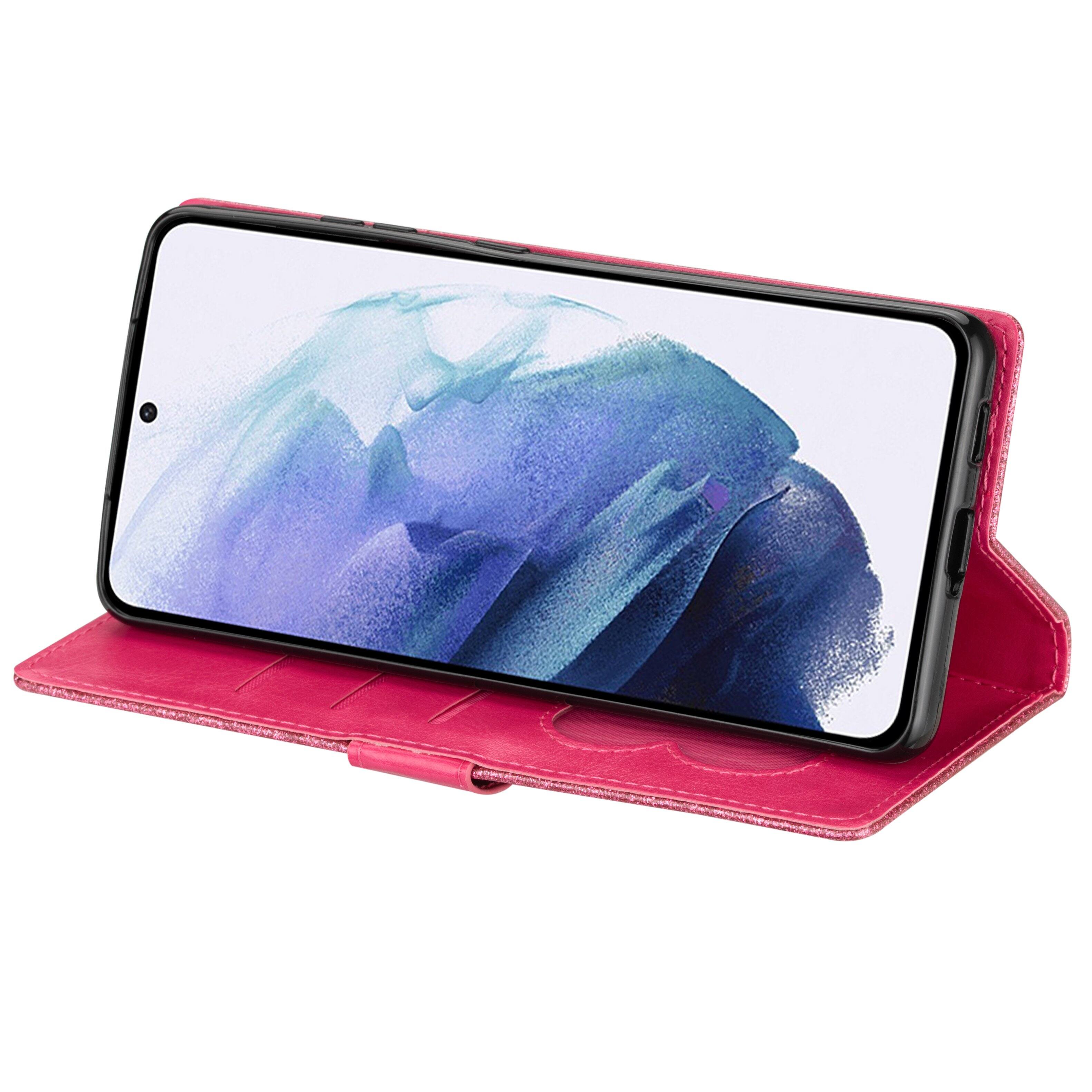 Alt View 4. Dteck - Bling Glitter Sparkly Zipper Wallet Card Case for iPhone 17 Pro Max, Shockproof PU Leather Holder Strap Cover - Rose.